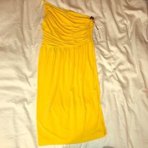 Calvin Klein buttercup yellow one shoulder dress